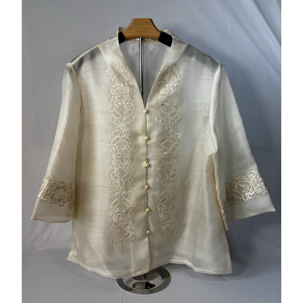Raffaella 3X Sheer Embroidered Jacket Pearl Button Formal Top See Photos For Fit - Picture 1 of 16